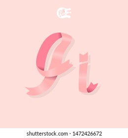 Gentle Feminine Ribbon Letter I. 3D. Isometric. Girl Set Font. Spring Delicate Alphabet. Women's Day. ABC. Strong Woman