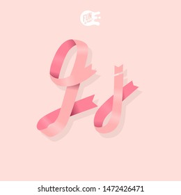 Gentle Feminine Ribbon Letter J. 3D. Isometric. Girl Set Font. Spring Delicate Alphabet. Women's Day. ABC. Strong Woman