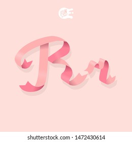 Gentle Feminine Ribbon Letter R. 3D. Isometric. Girl Set Font. Spring Delicate Alphabet. Women's Day. ABC. Strong Woman