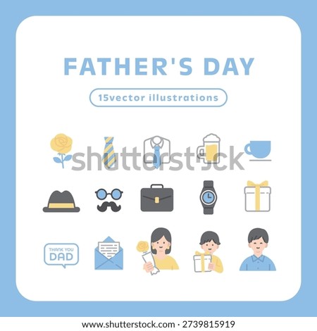 Gentle Flat Icon Set for Father’s Day | Necktie and Gift Vector Illustration