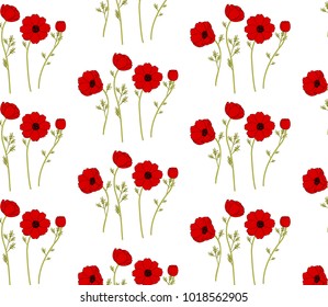 Gentle floral background with red poppies. Patterns for textiles.  floral background.