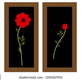 Gentle floral background with red poppies. Paintings and still life with red poppies flowers. Patterns