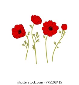 Gentle floral background with red poppies. Patterns for textiles. floral background.