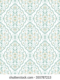 Gentle, floral ornament. Template for oriental carpets, textiles, shawl and any surface. Seamless vector pattern of blue contours on a white background.