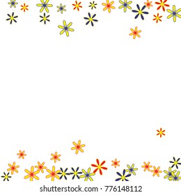 Gentle Floral Pattern with Simple Little Flowers for Greeting Card or Poster. Naive Daisy Flowers in Primitive Style. Vector Background for Spring or Summer Design.