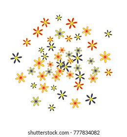 Gentle Floral Pattern with Simple Little Flowers for Greeting Card or Poster. Naive Daisy Flowers in Primitive Style. Vector Background for Spring or Summer Design.
