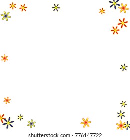 Gentle Floral Pattern with Simple Small Flowers for Greeting Card or Poster. Naive Daisy Flowers in Primitive Style. Vector Frame for Spring or Summer Design.