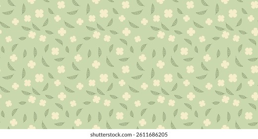 Gentle Floral Scatter, Delicate floral pattern with scattered blossoms and leaves, seamless floral pattern