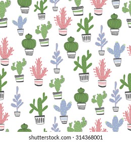Gentle floral seamless pattern in bright colors. Cactus pattern exotic.