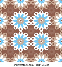Gentle floral seamless pattern on brown background. Simple flowers. Vector backdrop. Can be used for decorating of invitations, cards, wallpaper, pattern fills, web page, surface textures and others.