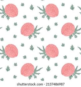 Gentle floral seamless pattern with roses and peonies. Hand drawn vector illustration