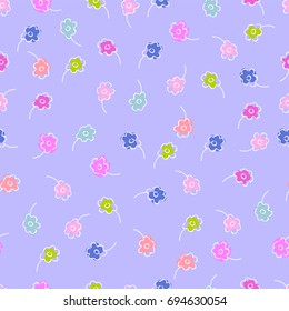 Gentle floral seamless pattern. Small stylized flowers of violets or daisy. Pastel colors.  Cute printable  background for wallpaper, textile, covers, apparel, fabric, invitations, scrapbook, wedding