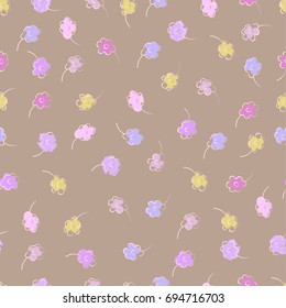 Gentle floral seamless pattern. Small stylized flowers of violets or daisy. Pastel colors.  Cute printable  background for wallpaper, textile, covers, apparel, fabric, invitations, scrapbook, wedding