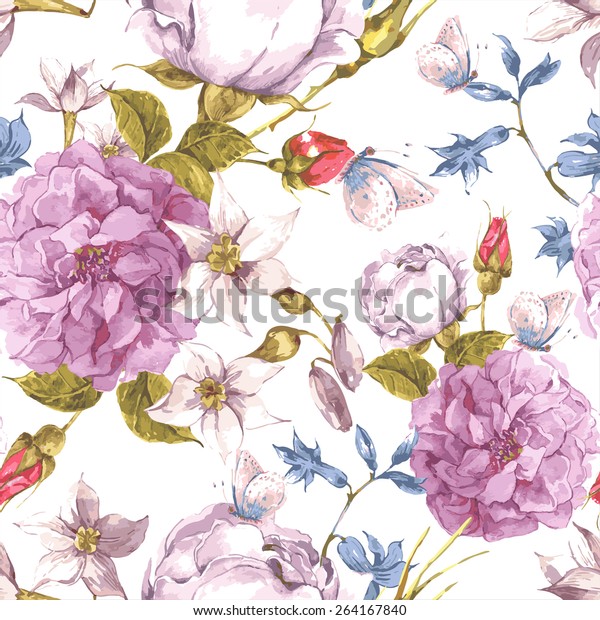 Gentle Floral Seamless Vintage Background Roses Stock Vector (Royalty ...