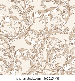 Gentle flower vintage vector baroque seamless pattern with swirls, natural wallpaper, floral curl vector illustration