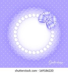Gentle frame with beads and bow. Card template for your design