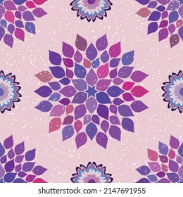 Gentle geometric seamless pattern with stylized flowers on a pink background. Vector eps 10