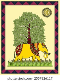 Gentle Giant: A Serene Madhubani Artwork of an Elephant. Madhubani elephant art, Indian folk art elephant, Madhubani wildlife art, Madhubani nature art.