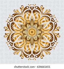 Gentle golden beautiful circular logo for boutique, shop, business, interior. Simple geometric mandala logotype. Surround abstract blossom. Vector company mark, emblem, element.