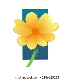 Gentle gradient flower on geometric background. Modern print with blossom with dotted texture. Vector.