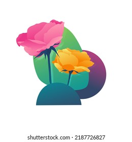 Gentle gradient flower on geometric background. Modern print with blossom with dotted texture. Vector.
