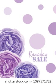 Gentle Greeting Cards for Ramadan Kareem, Mubarak Holidays with Vector Hand-drawn roses in pure,light, pastel shades colors. Great for invitations, postcard,wallpaper, decorative design.