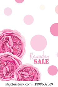 Gentle Greeting Cards for Ramadan Kareem, Mubarak Holidays with Vector Hand-drawn roses in pure,light, pastel shades colors. Great for invitations, postcard,wallpaper, decorative design.