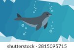 Gentle grey seal glides gracefully through clear blue arctic waters surrounded by rising air bubbles.