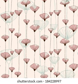  Gentle hand drawn seamless abstract vintage flower pattern.  