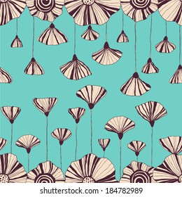 Gentle hand drawn seamless abstract vintage flower pattern.
