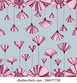 Gentle hand drawn seamless abstract vintage flower pattern.