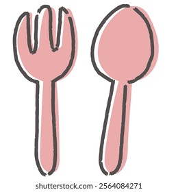 A gentle, hand-drawn spoon and fork