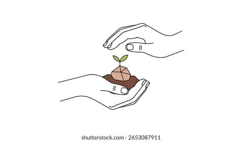 Gentle Hands Nurturing a Tiny Seedling Growing with Care and Hope for Future Prosperity and Growth
