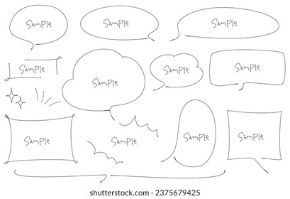 Gentle handwritten speech bubble with thin line drawings