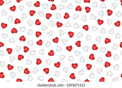 Gentle hearts vector seamless pattern. Design endless chaotic texture from tiny heart shapes. Valentine's day, wedding, birthday and other romantic events background. Shades of red and white