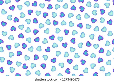 Gentle hearts vector seamless pattern. Design endless chaotic texture from tiny heart shapes. Valentine's day, wedding, birthday and other romantic events background. Shades of blue