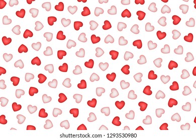 Gentle hearts vector seamless pattern. Design endless chaotic texture from tiny heart shapes. Valentine's day, wedding, birthday and other romantic events background. Shades of red and white