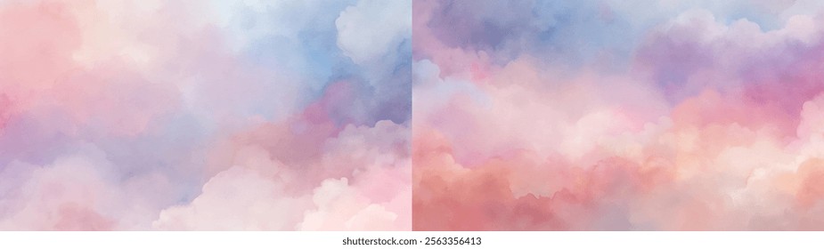 Gentle hues of pink and blue merge in a tranquil cloudscape, evoking calmness and creativity.