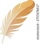 Gentle illustration of a soft beige feather quill with layered barbs and a delicate curved shape.