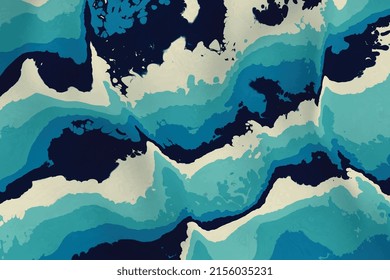 Gentle ink wallpaper. Dark blue natural luxury fluid marble texture. Abstract hand-drawn watercolor background. Colorful dye stains on canvas