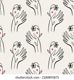 Gentle kind seamless pattern. Peace, love, self care concept. Good for natural cosmetics, organic food and more.