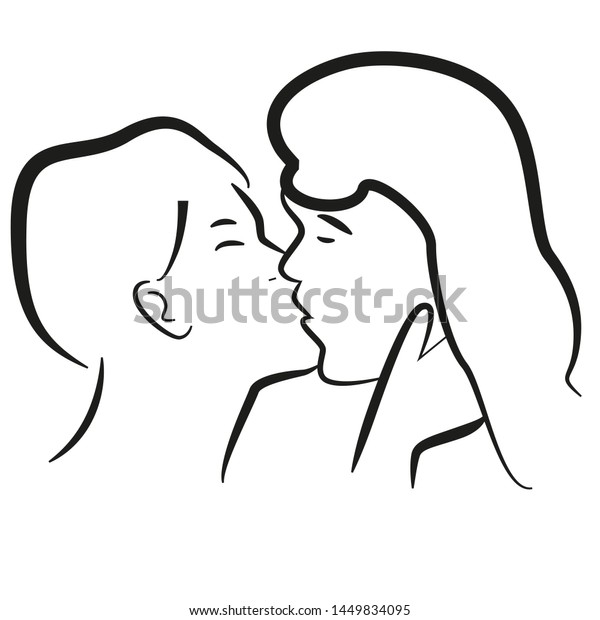 Gentle Kiss Two People Love Black Stock Vector Royalty Free