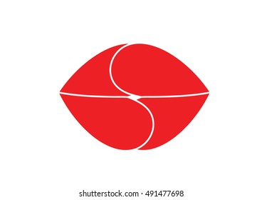A gentle kiss. Vector illustration of a creative image of red female lips in the shape of a heart.

