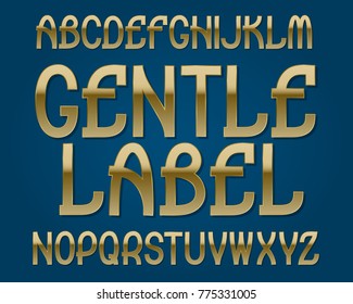 Gentle Label typeface. Golden font. Isolated english alphabet.