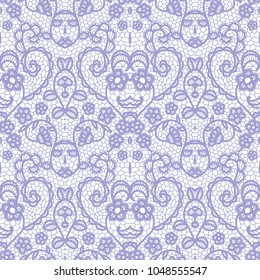 Gentle lace seamless pattern with flowers on white background