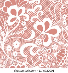 Gentle lace seamless pattern with flowers on white background
