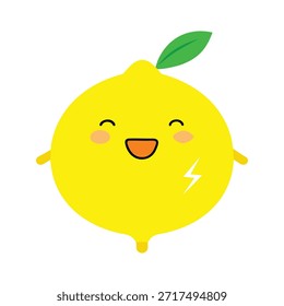 Gentle lemon character smiling softly electric yellow flat vector artwork suitable for friendly branding wellness themes and calm illustrations