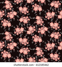 gentle light pattern of flowers on a black background.  small floral pattern. Delicate floral background.  graphic print