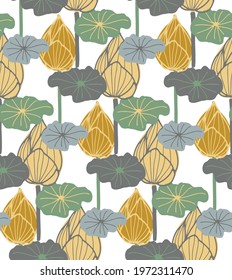Gentle lotus flowers seamless pattern vector illustration.seamless vector yellow floral lotus  on white background.
