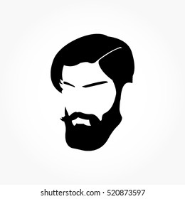 gentle man haircut from side in flat black with eyebrow, beard, and mustache